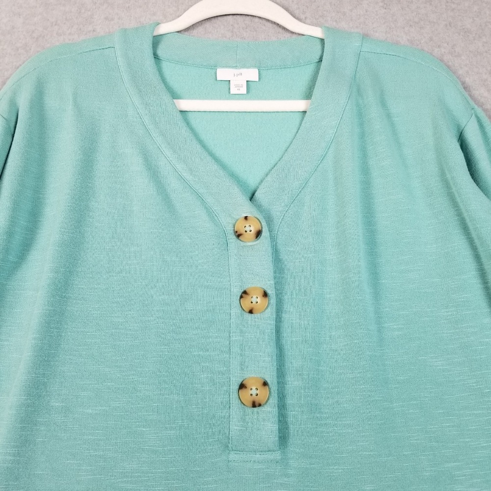 J.Jill Sweater Women's XS Extra Small Green Long Sleeve Stretch Knit V Neck Top - Picture 2 of 14